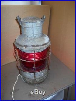 Vintage Large PERKO Marine Ships Lantern/Lamp-RED GLASS-Original w 120 V Light