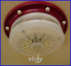 Vintage Lighting 1930s RED maritime ceiling fixture by Lightolier! FABULOUS