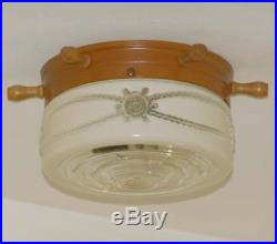 Vintage Lightolier 1950's Ship Wheel Ceiling Light with Shade Maritime-Nautical