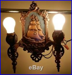 Vintage Lincoln Mfg. Co. Wall Sconce Electric Light Nautical Sailing Ship