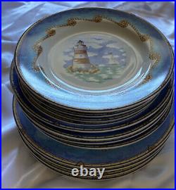 Vintage Lot Of Omnibus Shore Lights Plate Set- 4 Dinner, 4 Soup, 4 Salad Plates
