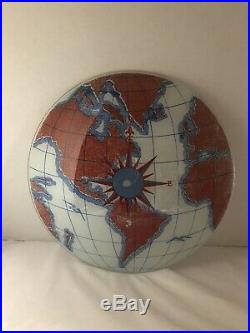 Vintage MCM World Map Globe Ceiling Light Fixture Glass Compass Nautical Rare