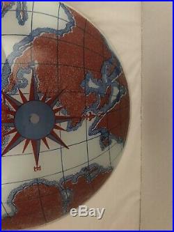 Vintage MCM World Map Globe Ceiling Light Fixture Glass Compass Nautical Rare