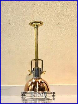 Vintage Marine Aluminum & Copper Ceiling Nautical Pendant Light Brass Pipe