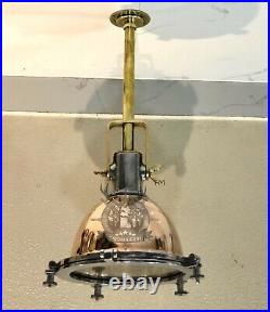 Vintage Marine Aluminum & Copper Ceiling Nautical Pendant Light Brass Pipe