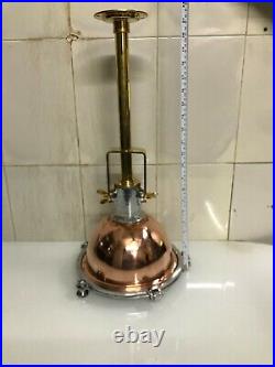 Vintage Marine Aluminum & Copper Ceiling Nautical Pendant Light Brass Pipe