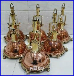 Vintage Marine Brass And Copper Ship Cargo Hanging Spot Light Set of 6 piece
