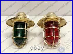 Vintage Marine Brass Wall Sconce Ship Light Junction Box Red & Green Glass Lot 2