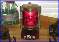 Vintage Marine Bronze Boat Navigation Pier Light Nautical Decor Red Glass