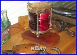 Vintage Marine Bronze Boat Navigation Pier Light Nautical Decor Red Glass