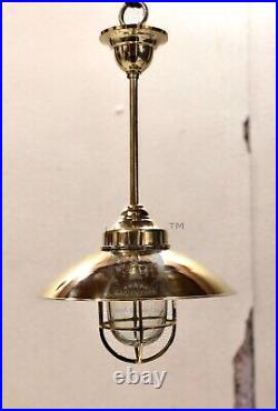 Vintage Marine Décor Home Solid Brass Nautical Hanging Light Fixture with Shade
