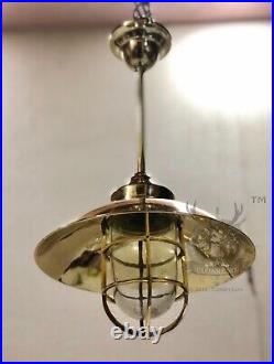 Vintage Marine Décor Home Solid Brass Nautical Hanging Light Fixture with Shade
