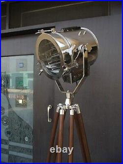Vintage Marine Nautical Industrial Spotlight Floor Lamp Tripod Adjustable Stand