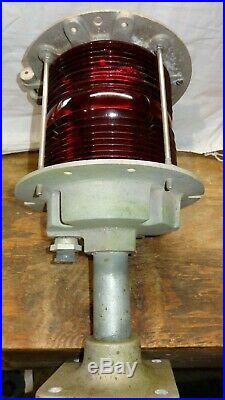 Vintage Marine Navigation Light Fixture 360 Degree Red Fresnel Glass Lens & Base