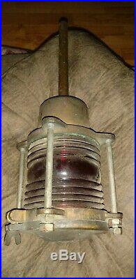 Vintage Maritime Nautical Brass Ship's Lamp Red Glass Light