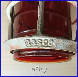 Vintage Maritime Nautical PG Co. Red Glass Light Shade with Metal Safety Cage