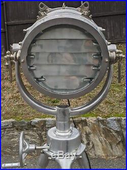 Vintage Mid-Century Style MODERN CHROME NAUTICAL Search Spot Light FLOOR LAMP