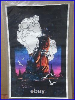 Vintage Mini Velvet Black Light Poster 70's flocked 11x17 Spanish Ship Peace G03