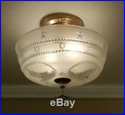 Vintage NAUTICAL Ceiling Light 1940s Maritime Sailboat Glass Shade Brass Fixture