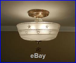 Vintage NAUTICAL Ceiling Light 1940s Maritime Sailboat Glass Shade Brass Fixture
