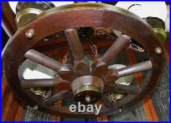 Vintage Nautical Boat Ship Wheel 4 Light Chandelier Light Fixture Ceiling 25
