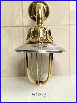 Vintage Nautical Brass Bulkhead Light with Aluminum Shade Maritime Style