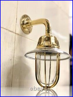 Vintage Nautical Brass Bulkhead Light with Aluminum Shade Maritime Style