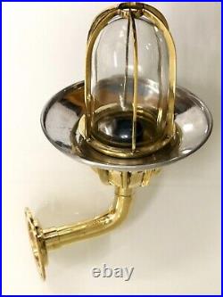 Vintage Nautical Brass Bulkhead Light with Aluminum Shade Maritime Style