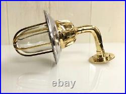 Vintage Nautical Brass Bulkhead Light with Aluminum Shade Maritime Style