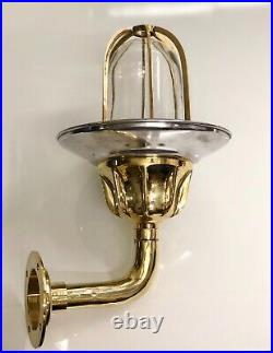 Vintage Nautical Brass Bulkhead Light with Aluminum Shade Maritime Style