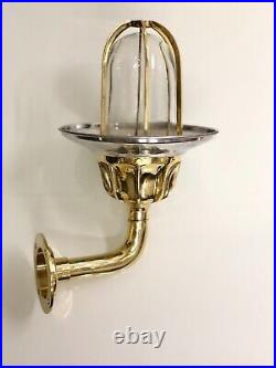 Vintage Nautical Brass Bulkhead Light with Aluminum Shade Maritime Style