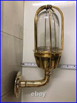 Vintage Nautical Brass Bulkhead Light with Aluminum Shade Maritime Style