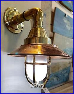 Vintage Nautical Brass Ship Bulkhead Light With Copper Shade