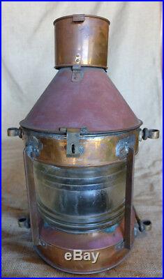 Vintage Nautical Copper Anchor Ship lantern with fresnel lens-Vintage ship light