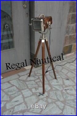 Vintage Nautical Floor Spot Light @ Search Light With Tripod Stand Marine Lamp @