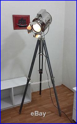 Vintage Nautical Floor Studio Lamp Spot Search Light With Grey Tripod Stand