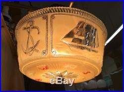 Vintage Nautical Flush Mount Ceiling Light Fixture withAnchor Sailing Ship