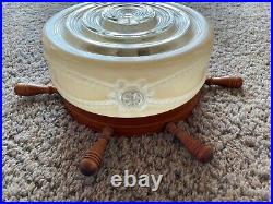 Vintage Nautical Glass Shade Ceiling Light Ships Wheels and Rope