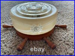 Vintage Nautical Glass Shade Ceiling Light Ships Wheels and Rope