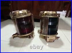 Vintage Nautical Marine Ship Old Electric Brass Light Red And Green Glass 2 Pcs