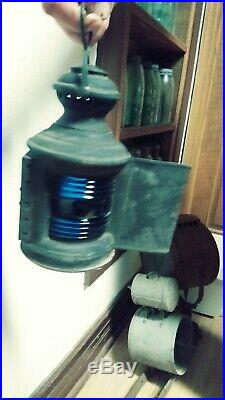 Vintage Nautical Maritime Lamp Light. Ship Hanging Lantern Blue/red