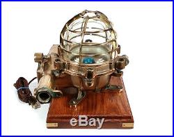 Vintage Nautical Maritime Ship Ceiling Light Lamp Morio Denki With Oak Wood Base
