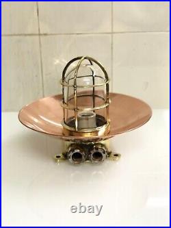 Vintage Nautical Old Brass Daeyang Bulkhead Ceiling Light with Copper Shade