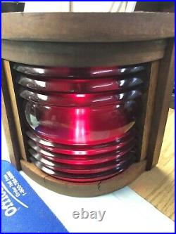Vintage Nautical Port Running Light Wooden Case Plug In WORKS Red Glass Lens
