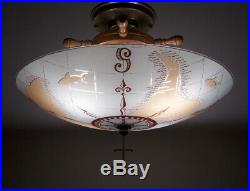 Vintage Nautical Ships Wheel Compass Restored 4 Bulb Ceiling Lamp Light Fixture