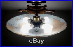 Vintage Nautical Ships Wheel Compass Restored 4 Bulb Ceiling Lamp Light Fixture