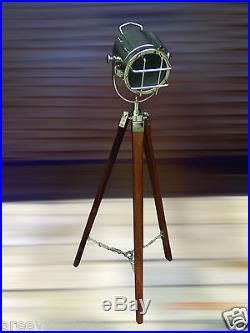 Vintage Nautical Spot Light/ Search Light Premium Quality Teak Wooden Floor Lamp