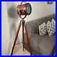 Vintage-Nautical-Spotlight-Brown-Leather-Floor-Lamp-Searchlight-Tripod-Home-01-tes