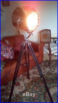 Vintage Nautical Spotlight Search Light, Revolving Tripod Floor Lamp industrial