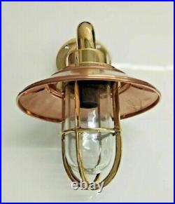 Vintage Nautical Style Alleyway Bulkhead Brass Small New Light With Copper Shade